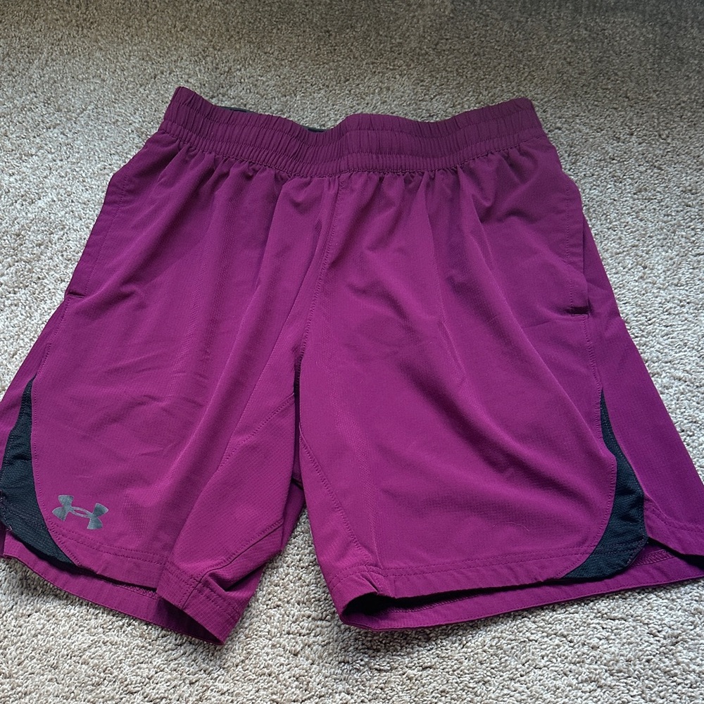 Under Armour Magenta and Black Training Shorts-size M